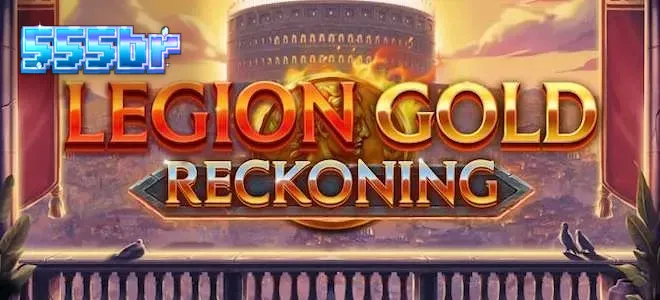 Cena de batalha épica com estandartes e símbolos de legião em Legion Gold Reckoning